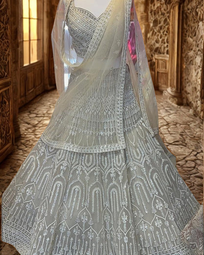 Pista Green Net Lehenga