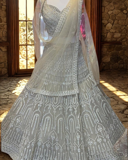 Pista Green Net Lehenga