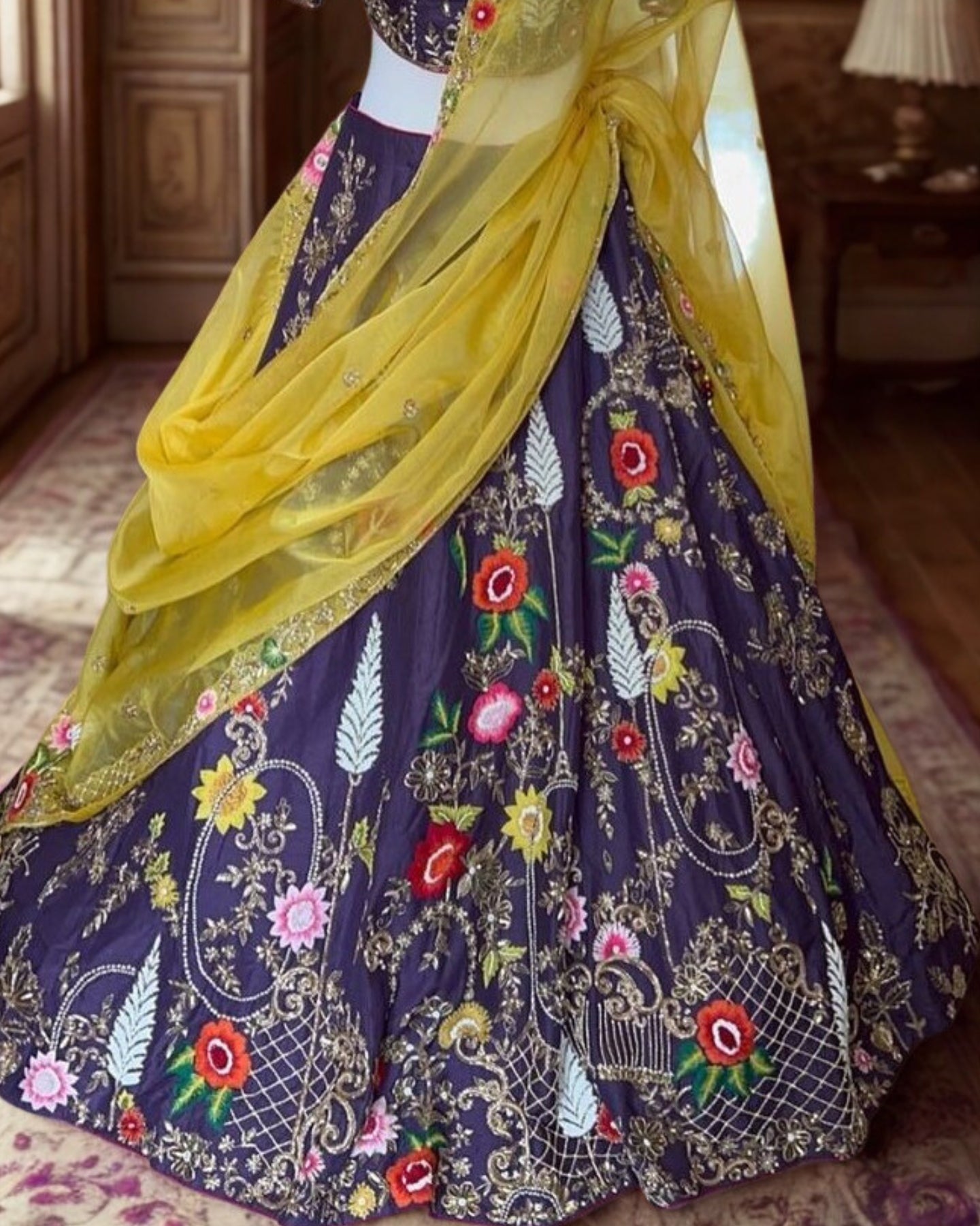 Purple Floral Embroidered Lehenga