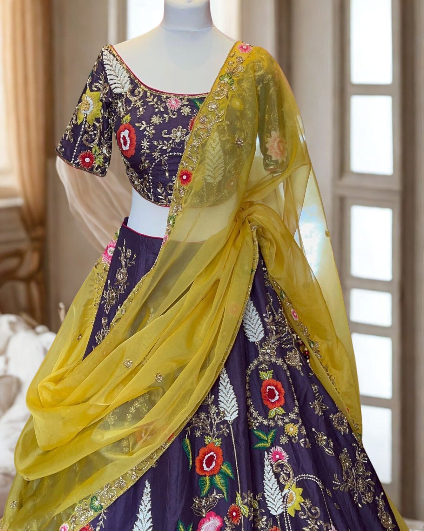 Purple Floral Embroidered Lehenga