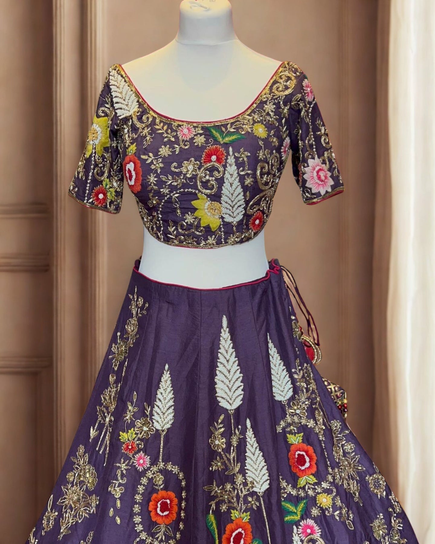 Purple Floral Embroidered Lehenga
