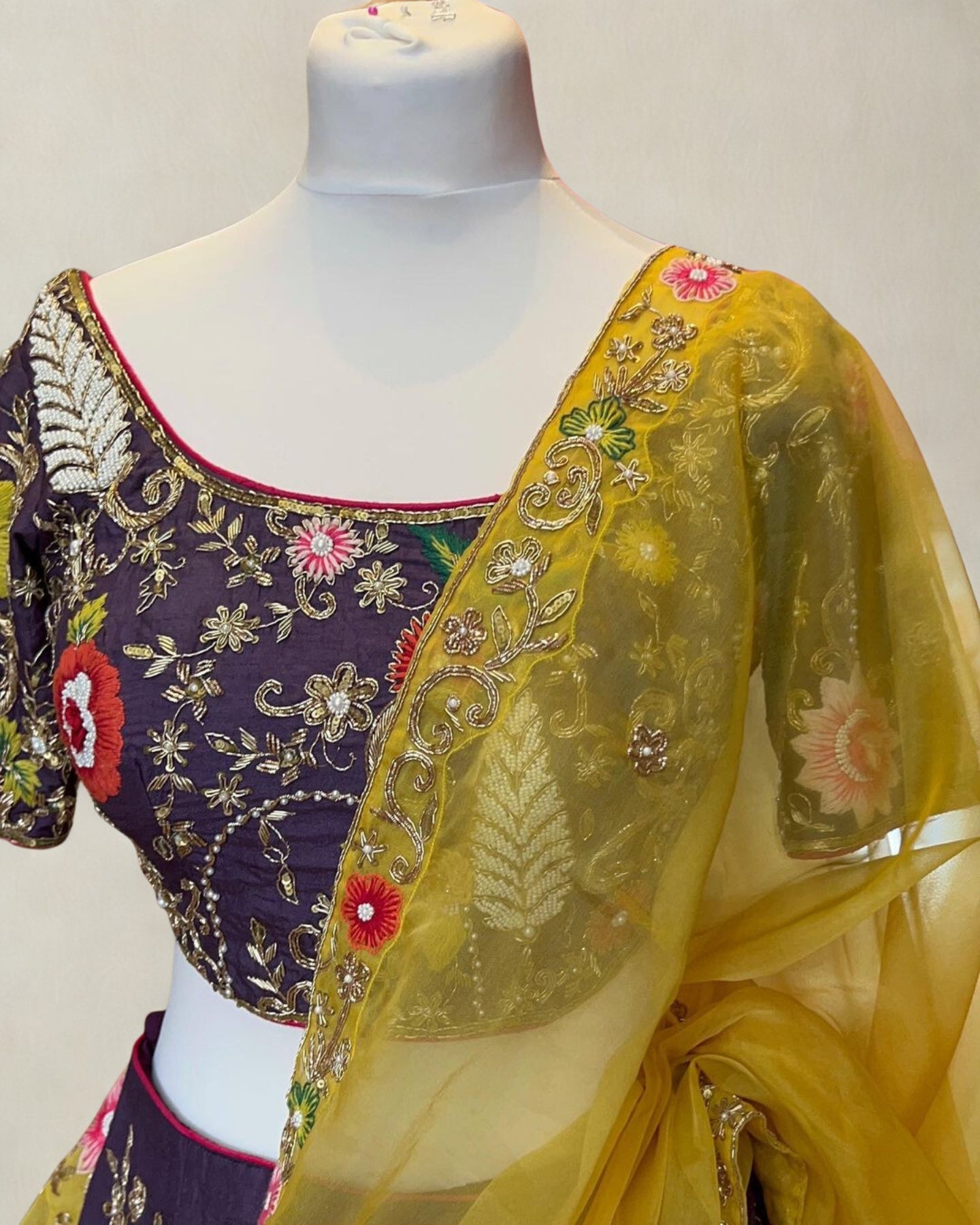Purple Floral Embroidered Lehenga