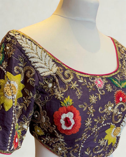 Purple Floral Embroidered Lehenga