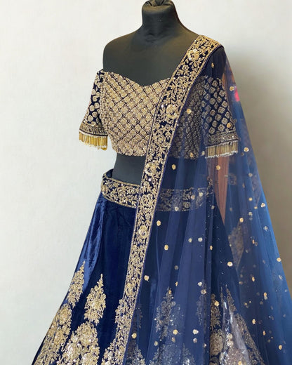 Royal Blue Flare Raw Silk Lehenga Set