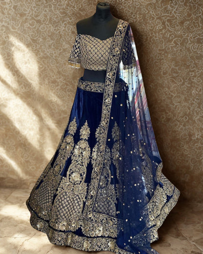 Royal Blue Flare Raw Silk Lehenga Set