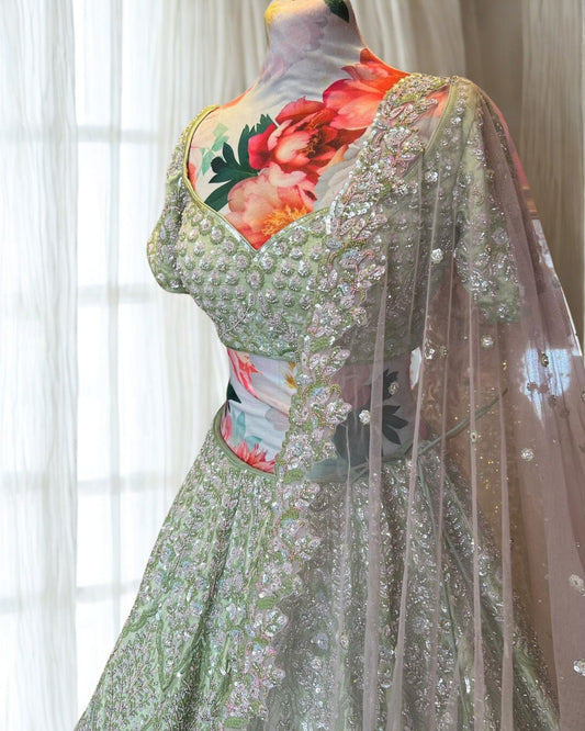 Sage Green Embroidered Lehenga