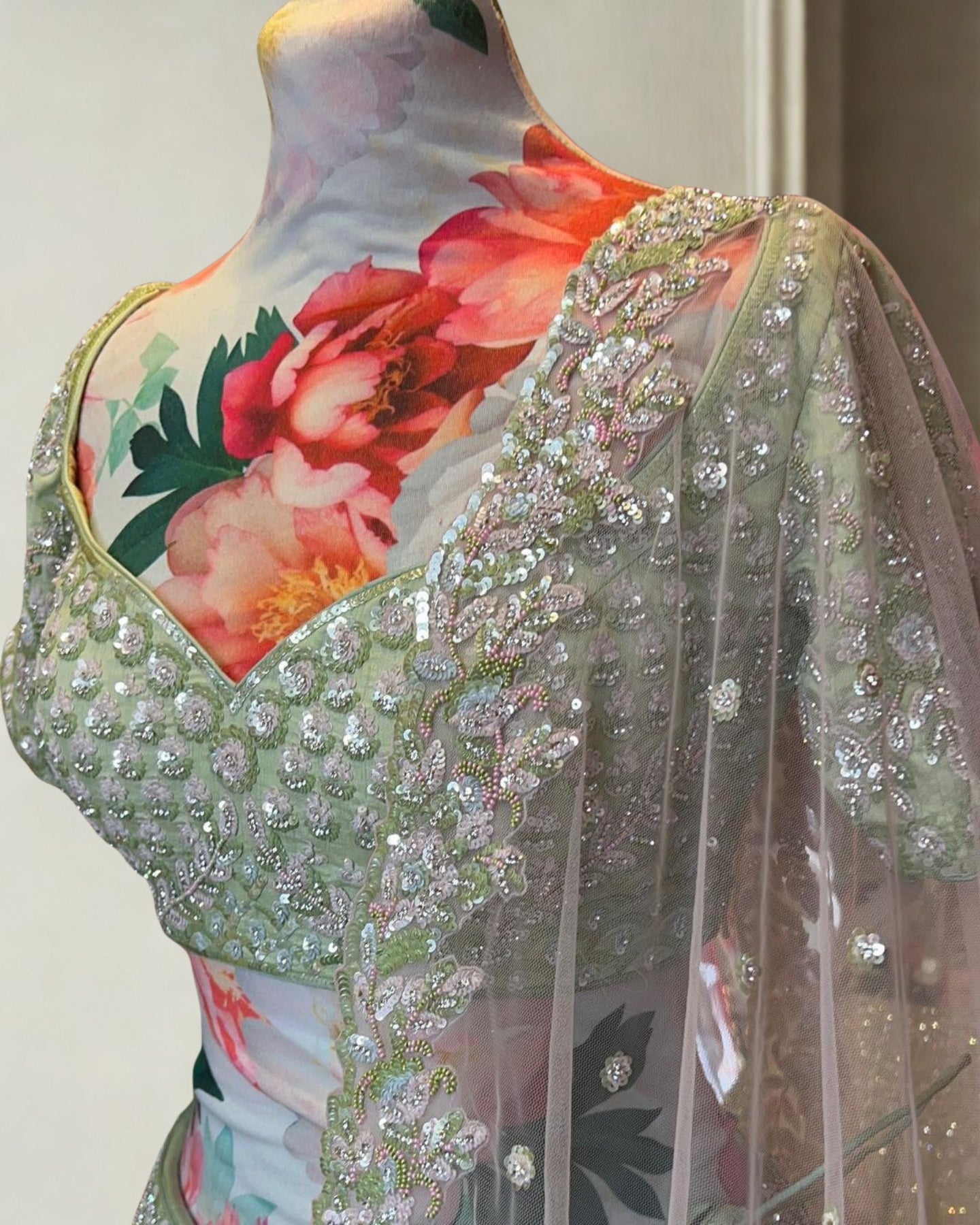 Sage Green Embroidered Lehenga