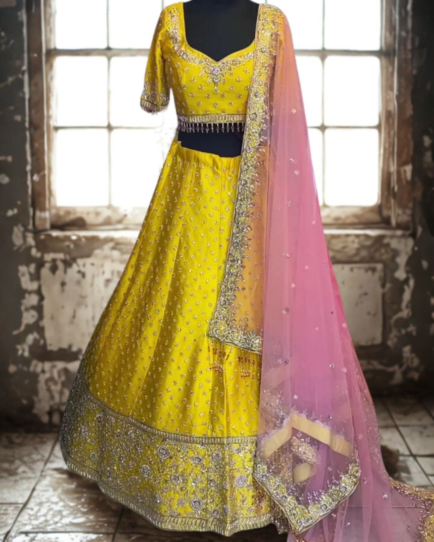 Yellow Designer Embroidered Lehenga