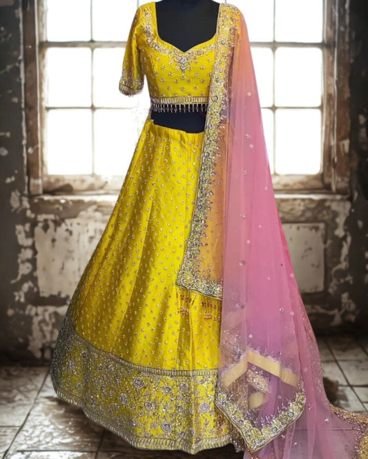 Yellow Designer Embroidered Lehenga