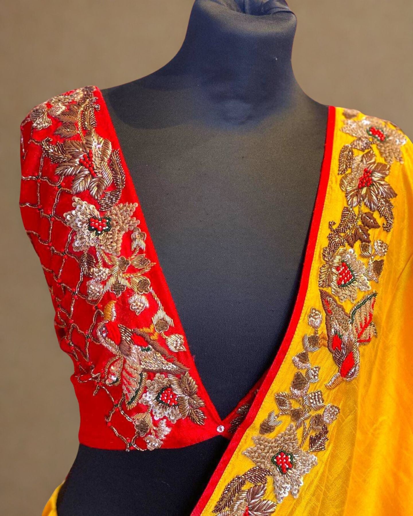 Yellow Satin Saree With Unstitched Blouse